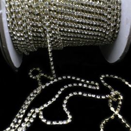 Corrente com Strass Transparente / SS12 (1 METRO)-Dourado