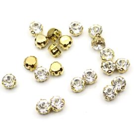 Strass Engrampados Para Costura / SS30 - Transparente - (Pct. c/ 50 Unidades)-Dourado