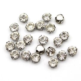 Strass Engrampado Para Costura / SS40 - Transparente (Pct. c/ 50 unidades) - Prata