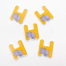 Botão de Madeira / Letras - Bichos Diversos (Unidade)-H