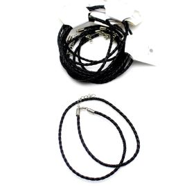Cordão Couro Sintético Trançado - com Fecho / 50cm - Preto (unidade)