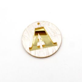 Placa de Acrílico Perolada / 6cm - Redondo - Letra Vazada - 2 Furos (PAR) - Dourado -A