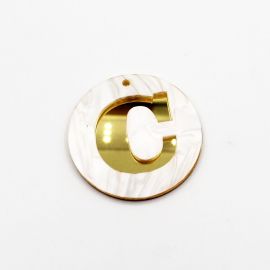 Placa de Acrílico Perolada / 6cm - Redondo - Letra Vazada - 2 Furos (PAR) - Dourado -C