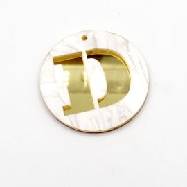 Placa de Acrílico Perolada / 6cm - Redondo - Letra Vazada - 2 Furos (PAR) - Dourado -D