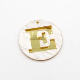 Placa de Acrílico Perolada / 6cm - Redondo - Letra Vazada - 2 Furos (PAR) - Dourado -E