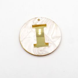 Placa de Acrílico Perolada / 6cm - Redondo - Letra Vazada - 2 Furos (PAR) - Dourado -I