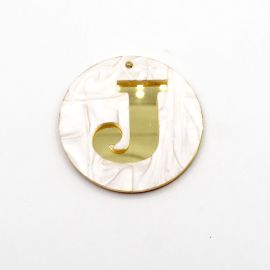 Placa de Acrílico Perolada / 6cm - Redondo - Letra Vazada - 2 Furos (PAR) - Dourado -J