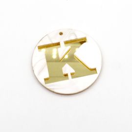 Placa de Acrílico Perolada / 6cm - Redondo - Letra Vazada - 2 Furos (PAR) - Dourado -K