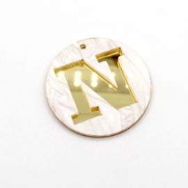 Placa de Acrílico Perolada / 6cm - Redondo - Letra Vazada - 2 Furos (PAR) - Dourado -N