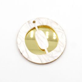 Placa de Acrílico Perolada / 6cm - Redondo - Letra Vazada - 2 Furos (PAR) - Dourado -O