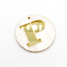 Placa de Acrílico Perolada / 6cm - Redondo - Letra Vazada - 2 Furos (PAR) - Dourado -P