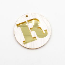 Placa de Acrílico Perolada / 6cm - Redondo - Letra Vazada - 2 Furos (PAR) - Dourado -R