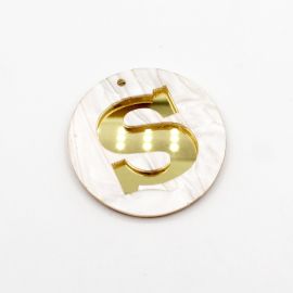Placa de Acrílico Perolada / 6cm - Redondo - Letra Vazada - 2 Furos (PAR) - Dourado -S