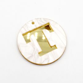 Placa de Acrílico Perolada / 6cm - Redondo - Letra Vazada - 2 Furos (PAR) - Dourado -T