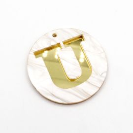 Placa de Acrílico Perolada / 6cm - Redondo - Letra Vazada - 2 Furos (PAR) - Dourado -U