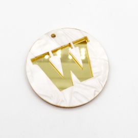 Placa de Acrílico Perolada / 6cm - Redondo - Letra Vazada - 2 Furos (PAR) - Dourado -W