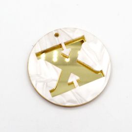 Placa de Acrílico Perolada / 6cm - Redondo - Letra Vazada - 2 Furos (PAR) - Dourado -X