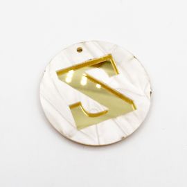 Placa de Acrílico Perolada / 6cm - Redondo - Letra Vazada - 2 Furos (PAR) - Dourado -Z