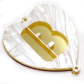 Placas em Acrílico Perolada / 64x57mm - Coração  - Letra Vazada (PAR) - Dourado -B