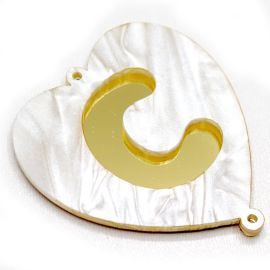 Placas em Acrílico Perolada / 64x57mm - Coração  - Letra Vazada (PAR) - Dourado -C