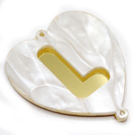 Placas em Acrílico Perolada / 64x57mm - Coração  - Letra Vazada (PAR) - Dourado -L