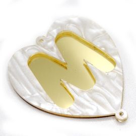 Placas em Acrílico Perolada / 64x57mm - Coração  - Letra Vazada (PAR) - Dourado -M