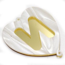 Placas em Acrílico Perolada / 64x57mm - Coração  - Letra Vazada (PAR) - Dourado -N