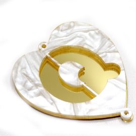 Placas em Acrílico Perolada / 64x57mm - Coração  - Letra Vazada (PAR) - Dourado -Q