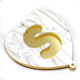 Placas em Acrílico Perolada / 64x57mm - Coração  - Letra Vazada (PAR) - Dourado -S