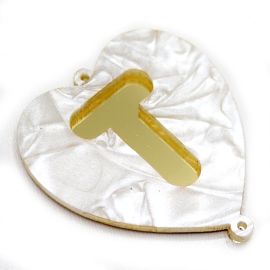 Placas em Acrílico Perolada / 64x57mm - Coração  - Letra Vazada (PAR) - Dourado -T