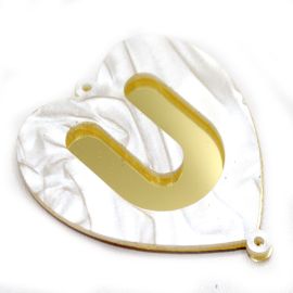 Placas em Acrílico Perolada / 64x57mm - Coração  - Letra Vazada (PAR) - Dourado -U