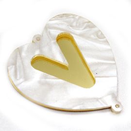 Placas em Acrílico Perolada / 64x57mm - Coração  - Letra Vazada (PAR) - Dourado -V