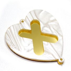 Placas em Acrílico Perolada / 64x57mm - Coração  - Letra Vazada (PAR) - Dourado -X