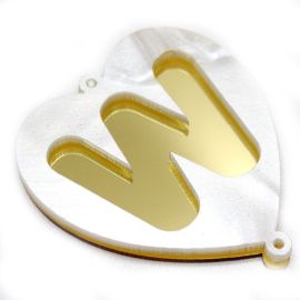 Placas em Acrílico Perolada / 64x57mm - Coração  - Letra Vazada (PAR) - Dourado -W