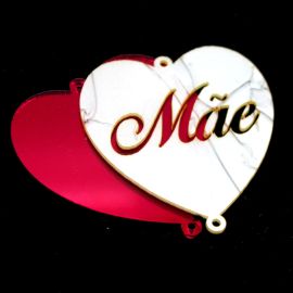 Placa em Acrílico / 64x57mm - Coração com Nome Mãe - (1 Kit)