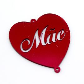 Placa em Acrílico Espelhado / 64x57mm - Coração com Nome Mãe - (Unidade)