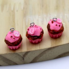 Pingente de Resina / 17mm - Cupcake Rosa (Unidade)