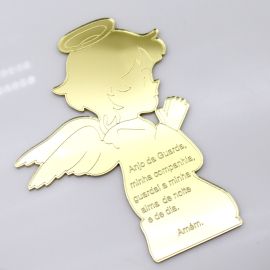 Aplique Acrílico Dourado / 12,5x9cm - Anjo da Guarda (Unidade)