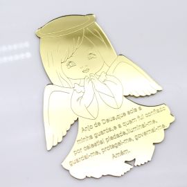 Aplique Acrílico Dourado / 12x9cm - Anjo da Guarda (Unidade)