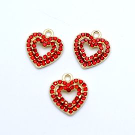 Pingente de Metal Dourado / 15mm - Coração com Strass (unidade)
