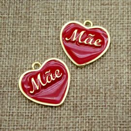 Pingente de Metal Dourado / 27x27mm - Coração "Mãe" (Unidade)