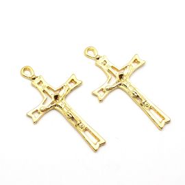 Crucifixo de Metal / 70x39mm - Vazado (unidade)-Dourado