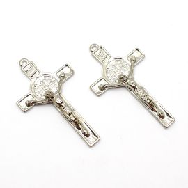 Crucifixo de Metal / 72x41mm - Cristo e São Bento (Unidade)-Níquel