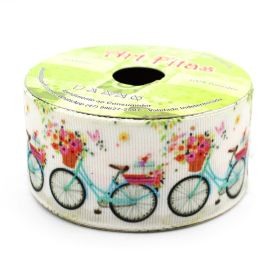 Fita de Gorgorão N°09 / 38mm - Floral - Bicicleta (1,3cm)