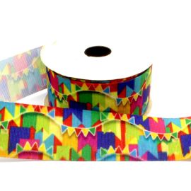 Fita de Gorgorão N°09 / 38mm - Bandeirinhas - Tema Junino (1 metro) 