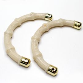 Alça de Resina para Bolsa / 17cm - Meia Lua - Imitação de Bambu (1 PAR)