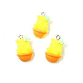 Pingente de Resina / 19x13mm - Cacto (unidade) - Laranja