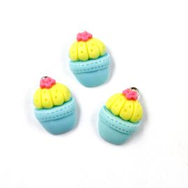 Pingente de Resina / 20x15mm - Cacto Bola (unidade) - Azul