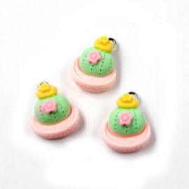 Pingente de Resina / 17x16mm - Cacto (unidade) - Rosa