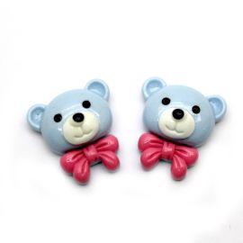 Aplique de Resina / 25x23mm - Urso com Laço Rosa (unidade) - Azul